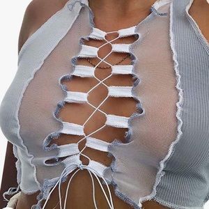 patchwork grey and white vest crop top